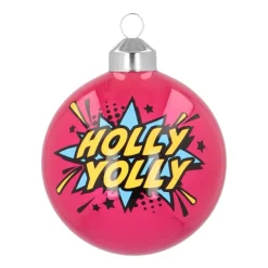 Pop-art Christmas Bauble "Holly Jolly" | Glass | Green | 8 Cm