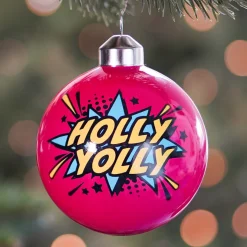 Pop-art Christmas Bauble "Holly Jolly" | Glass | Green | 8 Cm