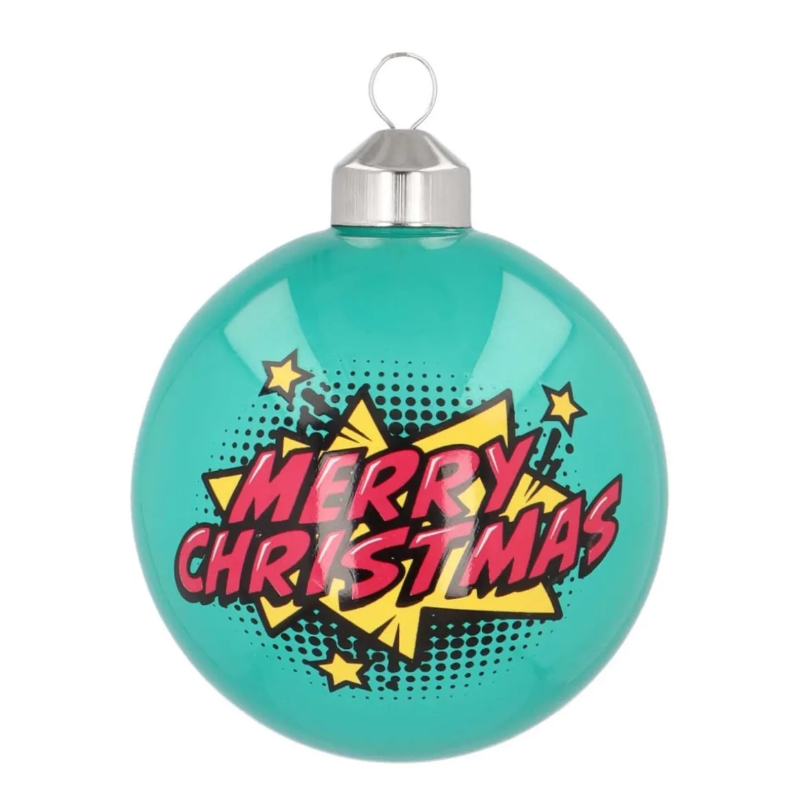 Pop-art Christmas Bauble "Merry Christmas" | Glass | Teal | 8 Cm