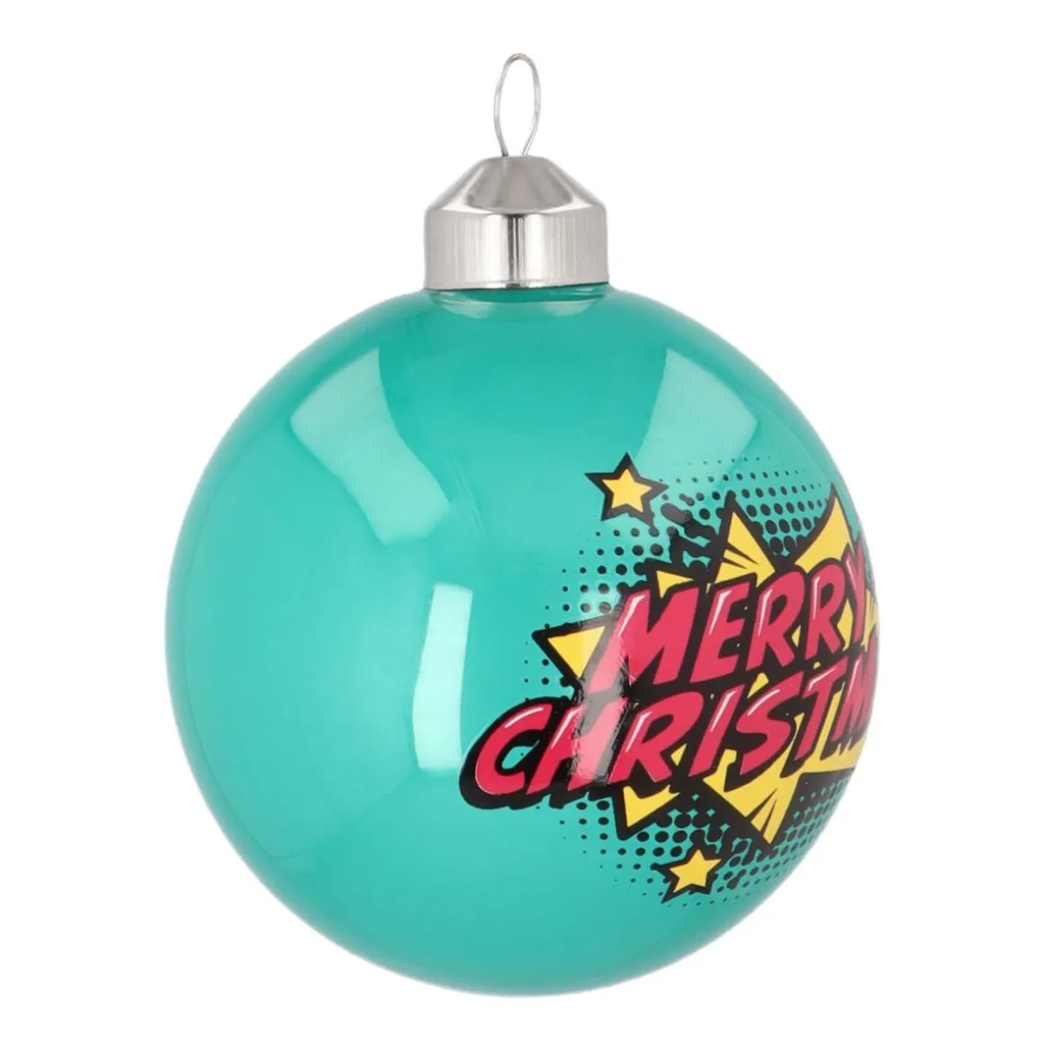 Pop-art Christmas Bauble "Merry Christmas" | Glass | Teal | 8 Cm