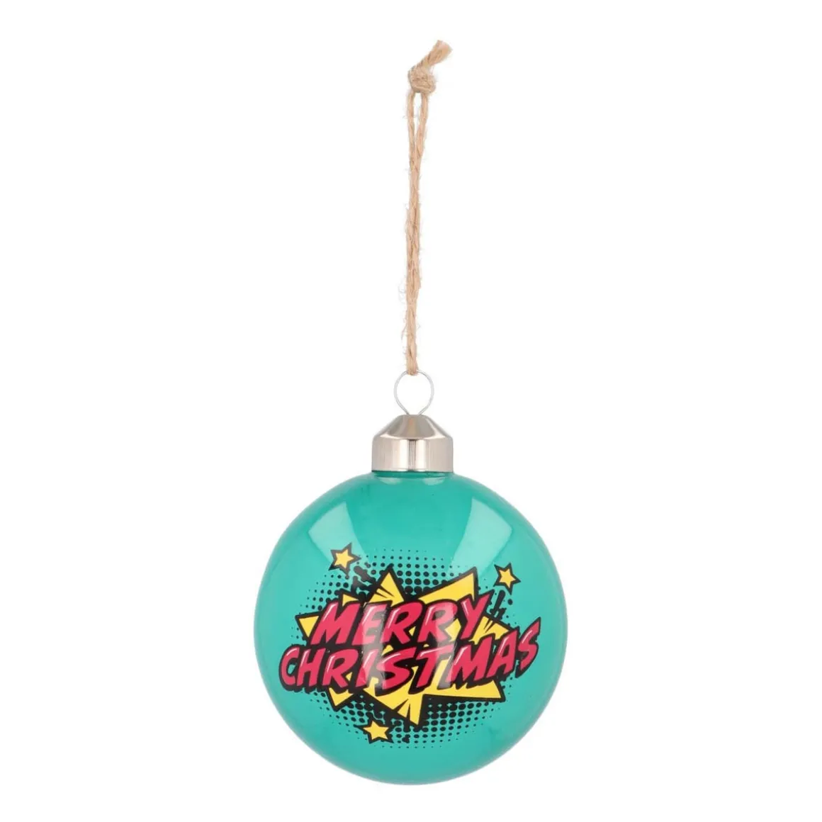 Pop-art Christmas Bauble "Merry Christmas" | Glass | Teal | 8 Cm