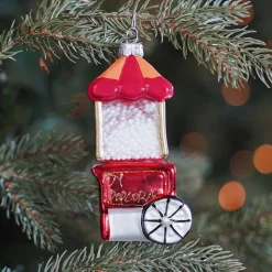 Popcorn Machine Glass Hanging Figurine 12cm Red