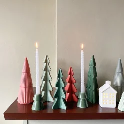 Porcelain Christmas Tree Candle Holder | Green | 10 Cm