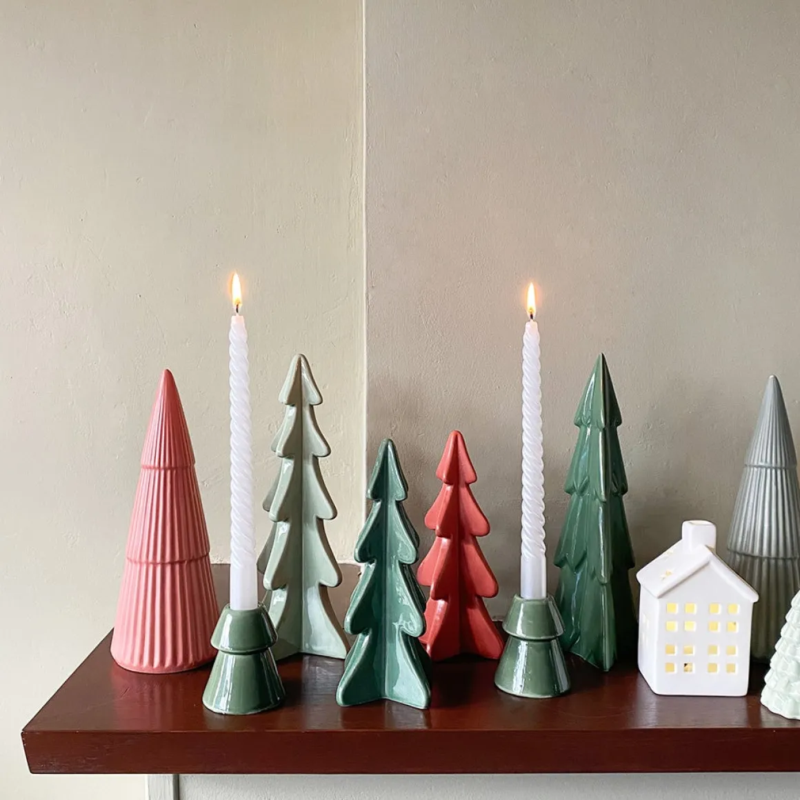 Porcelain Christmas Tree Candle Holder | Green | 10 Cm
