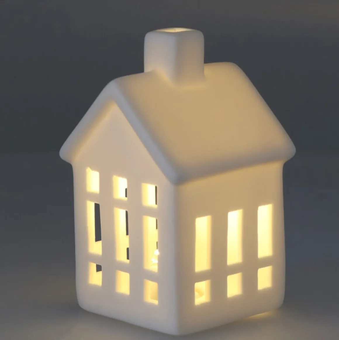 Porcelain House With LED | 11 Cm | White