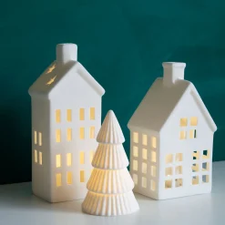 Porcelain House With LED | 19 Cm | White