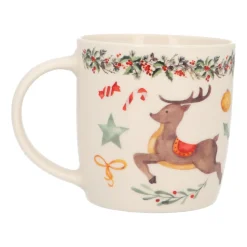 Porcelain Reindeer Christmas Mug With Handle
