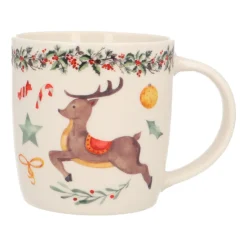 Porcelain Reindeer Christmas Mug With Handle