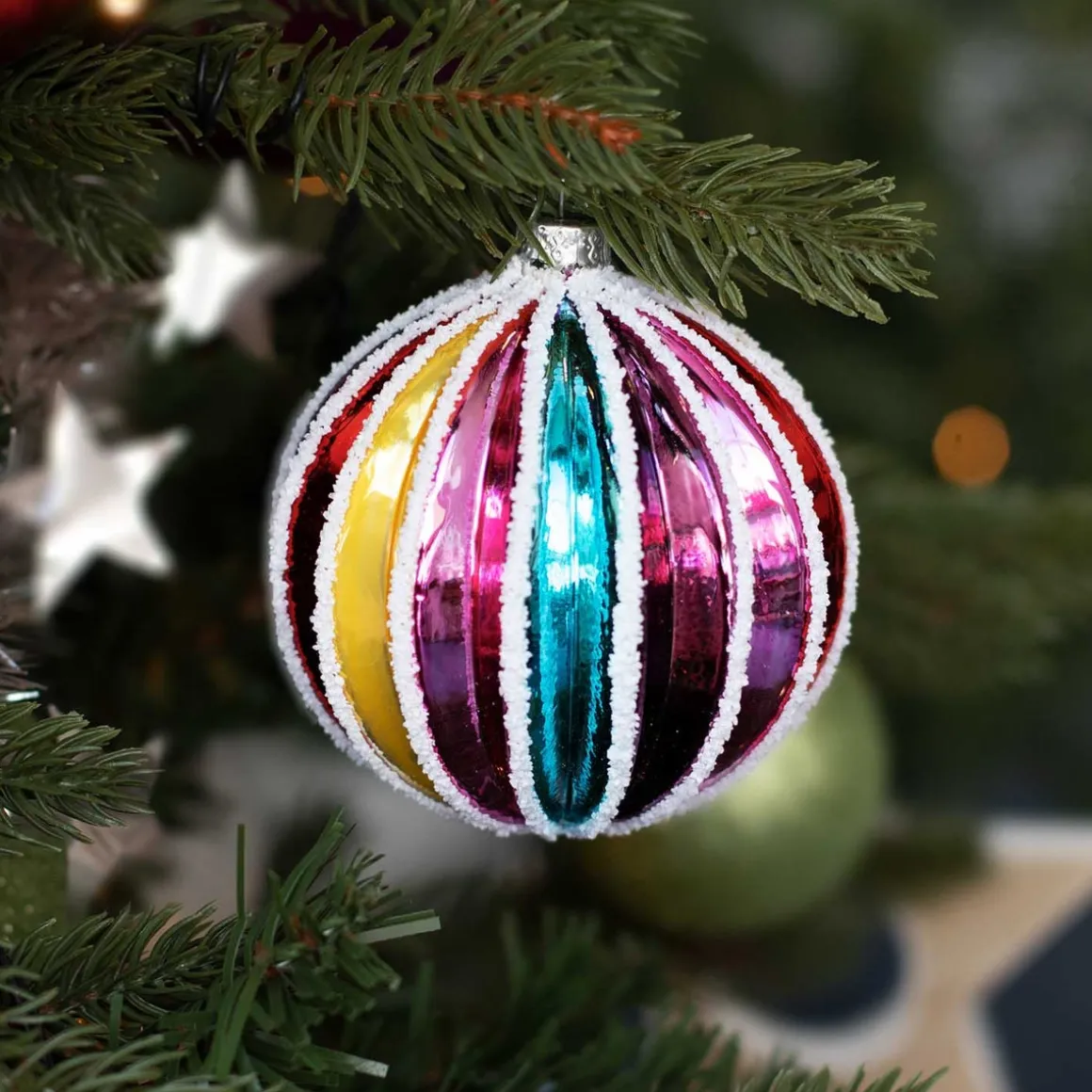 Rainbow Glass Christmas Bauble 8cm