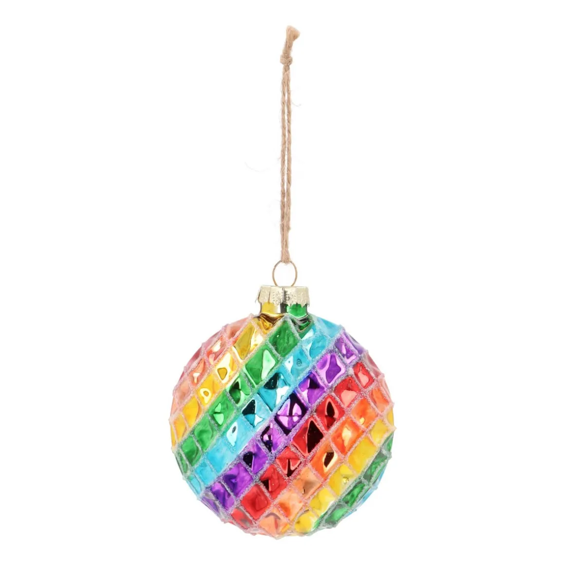 Rainbow Glass Christmas Bauble With Squares 9,5cm