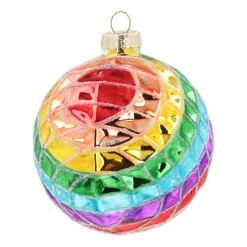 Rainbow Glass Christmas Bauble With Squares 9,5cm