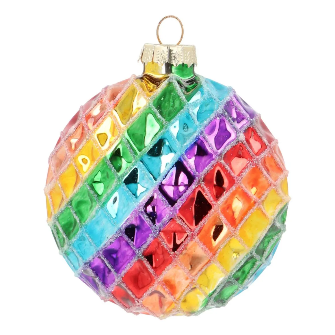 Rainbow Glass Christmas Bauble With Squares 9,5cm