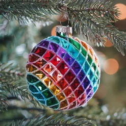 Rainbow Glass Christmas Bauble With Squares 9,5cm