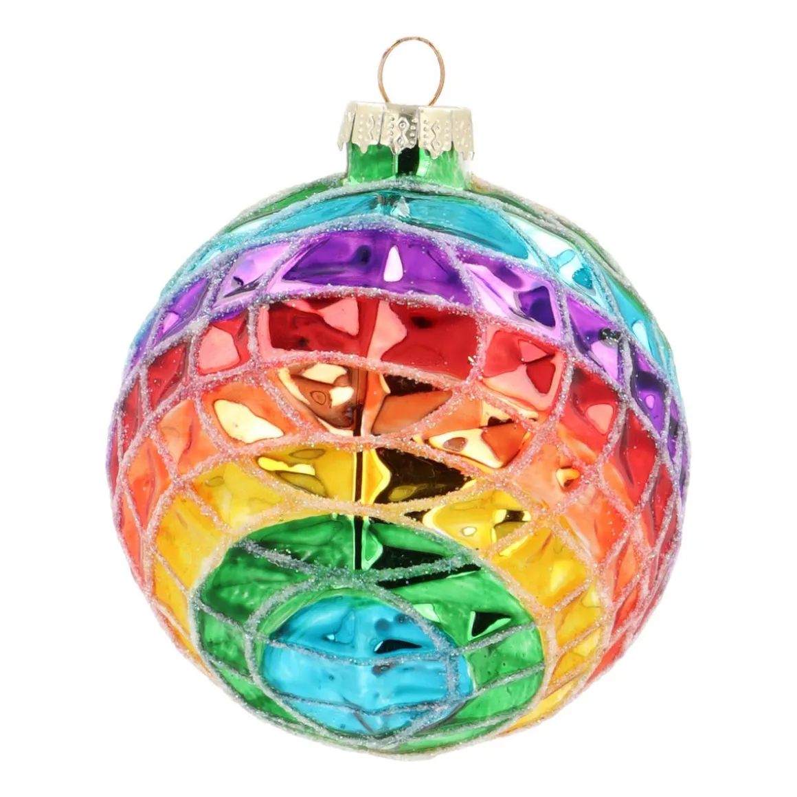 Rainbow Glass Christmas Bauble With Squares 9,5cm