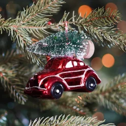 Red Beetle With Christmas Tree Hanging Decoration 10cm