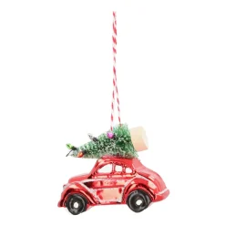 Red Beetle With Christmas Tree Hanging Decoration 10cm