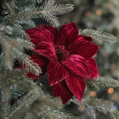 Red Christmas Rose With Glitter Leaves