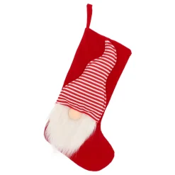 Red Christmas Stocking Decorated With A Gnome