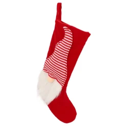 Red Christmas Stocking Decorated With A Gnome