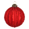 Red Crackle Christmas Bauble With Glitter Lines