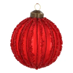 Red Crackle Christmas Bauble With Glitter Lines