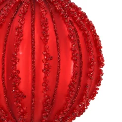 Red Crackle Christmas Bauble With Glitter Lines