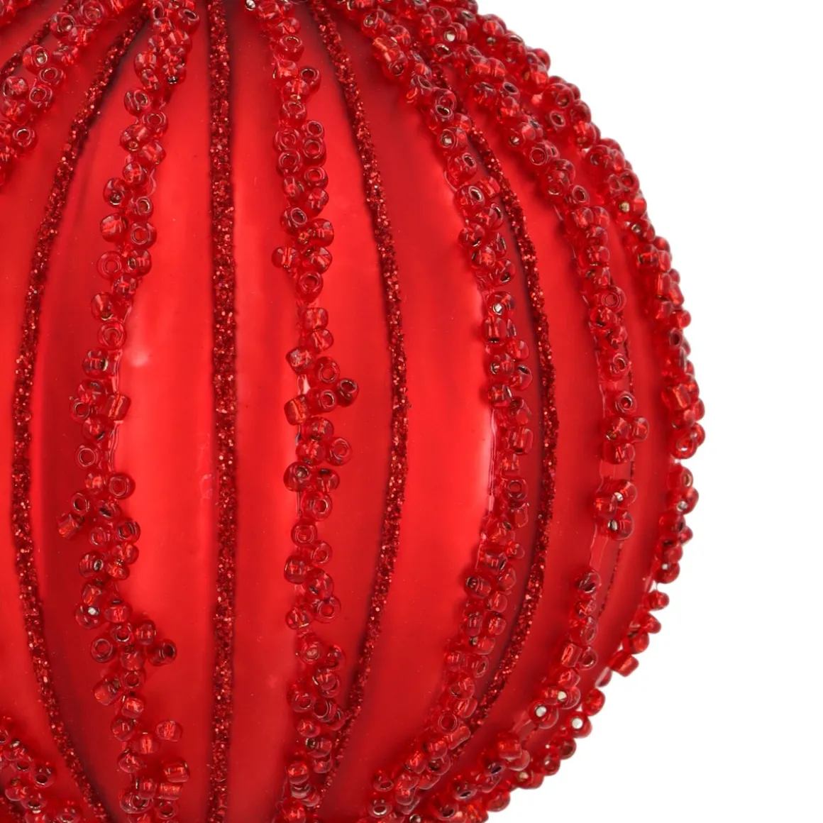 Red Crackle Christmas Bauble With Glitter Lines