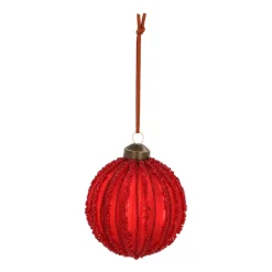 Red Crackle Christmas Bauble With Glitter Lines