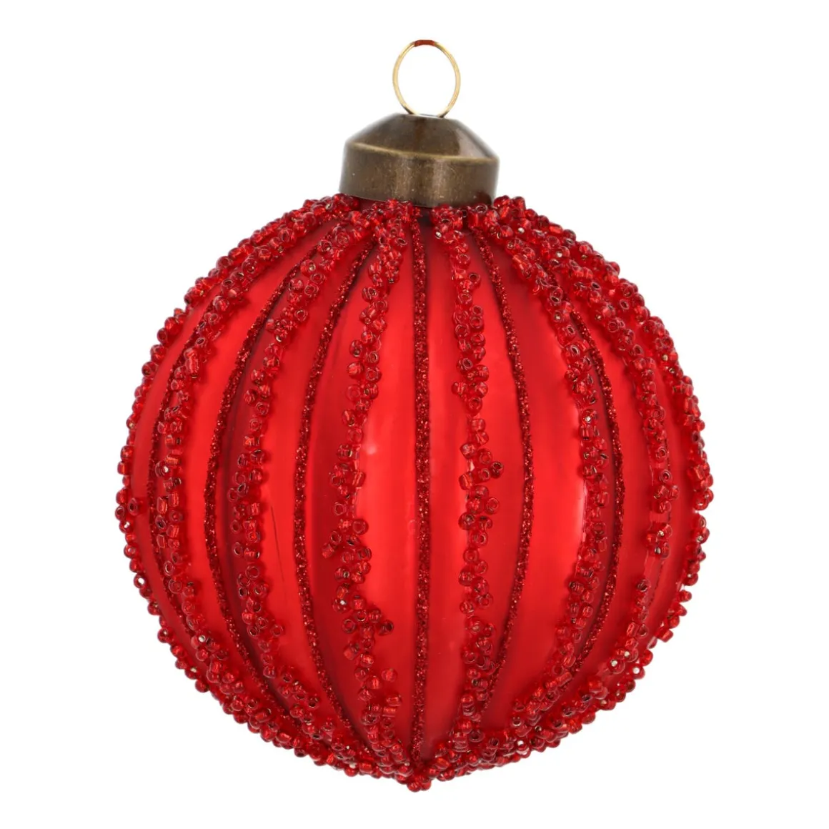 Red Crackle Christmas Bauble With Glitter Lines