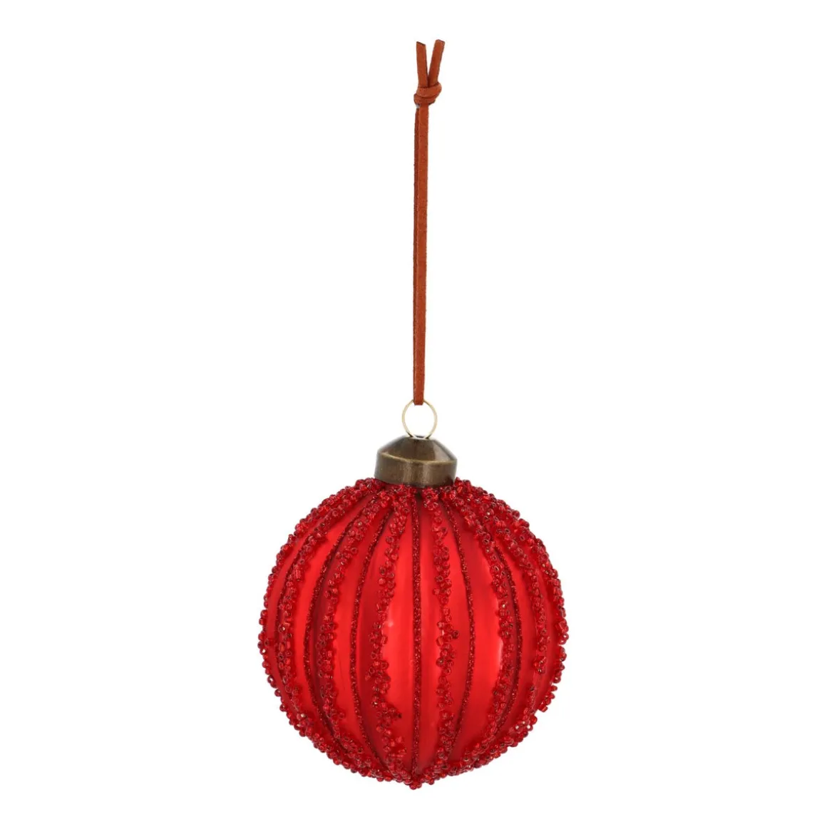 Red Crackle Christmas Bauble With Glitter Lines