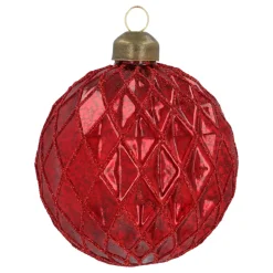 Red Crackle Christmas Bauble With Relief And Glitters