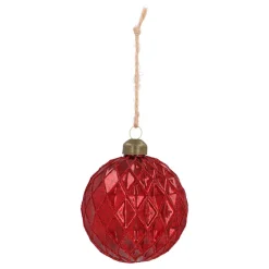 Red Crackle Christmas Bauble With Relief And Glitters