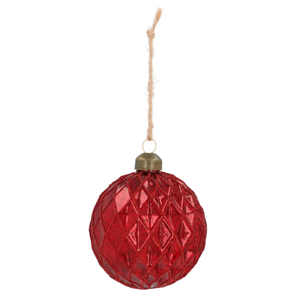 Red Crackle Christmas Bauble With Relief And Glitters