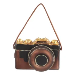 Retro Camera Christmas Ornament | Glass | Gold-black | 8cm
