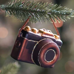 Retro Camera Christmas Ornament | Glass | Gold-black | 8cm