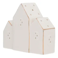 Row Of Miniature Houses With LEDs | Porcelain | 13cm High | White