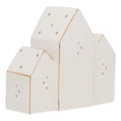 Row Of Miniature Houses With LEDs | Porcelain | 13cm High | White