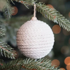 Rustic Christmas Bauble Wool White With Rope