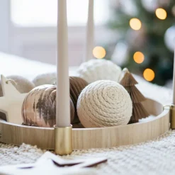 Rustic Christmas Bauble Wool White With Rope