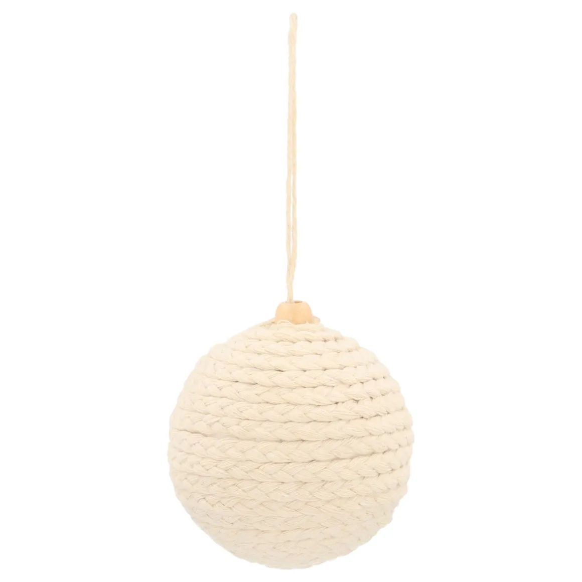 Rustic Christmas Bauble Wool White With Rope