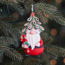 Santa Claus Ornament Trendy Haircut And Candy Cane