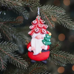 Santa Claus Ornament Trendy Haircut And Christmas Tree