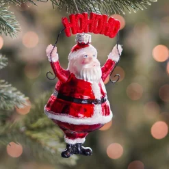 Santa 'Ho Ho Ho' Ornament, Glass, Red, 13cm/5in