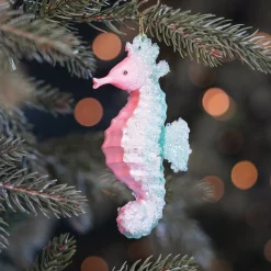 Seahorse Glass Hanging Figurine 13.5cm Pink