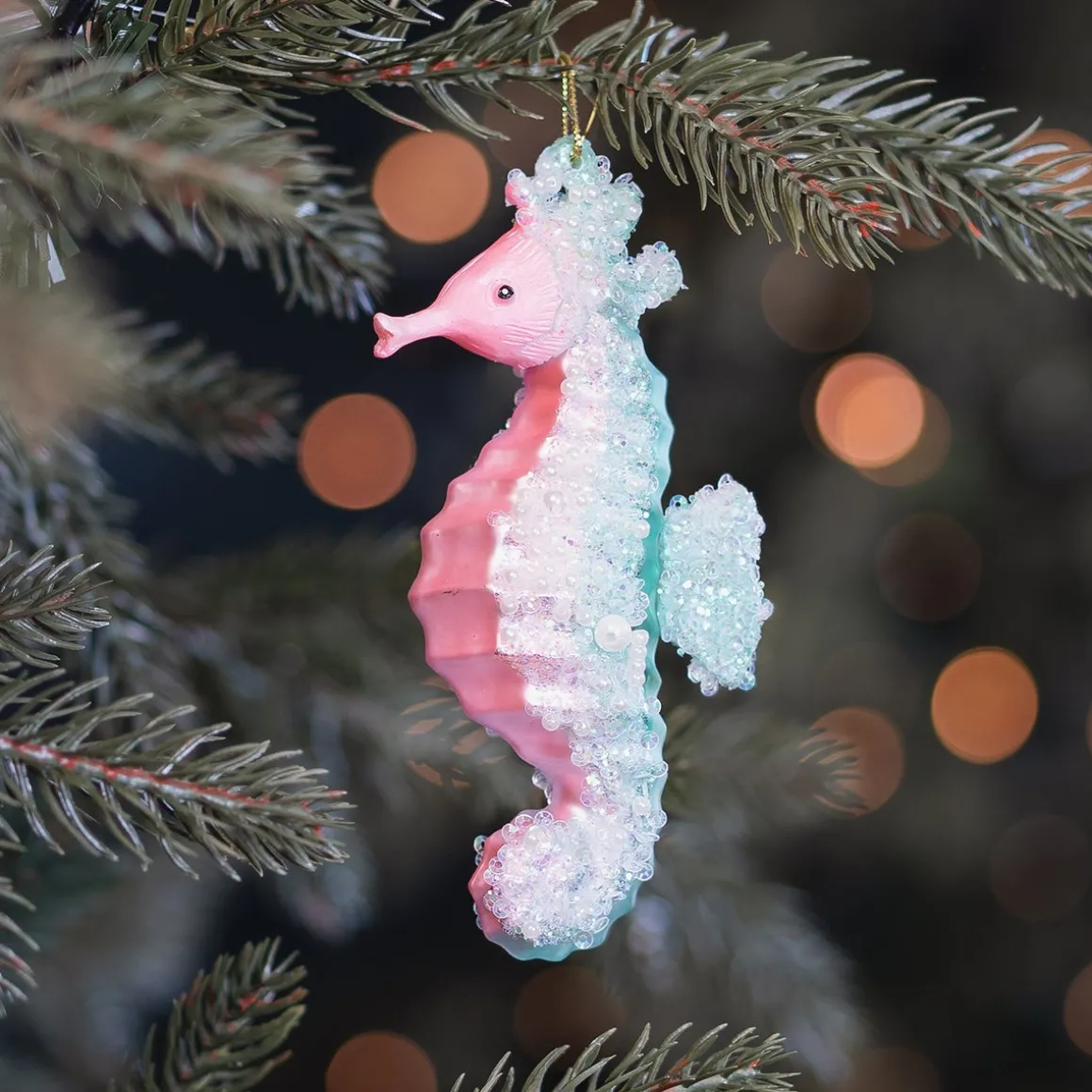 Seahorse Glass Hanging Figurine 13.5cm Pink