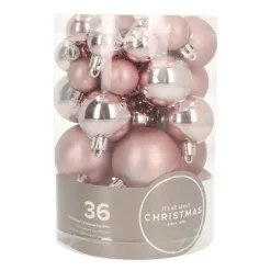 Set Of 36 Antique Pink Mini Baubles | Shatterproof | 2.5-5 Cm