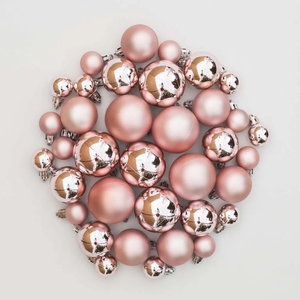 Set Of 36 Antique Pink Mini Baubles | Shatterproof | 2.5-5 Cm
