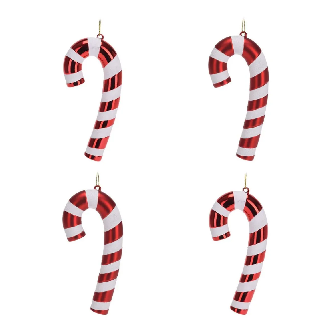 Set Of 4 Candy Cane Christmas Ornaments | 17cm (7") | Red