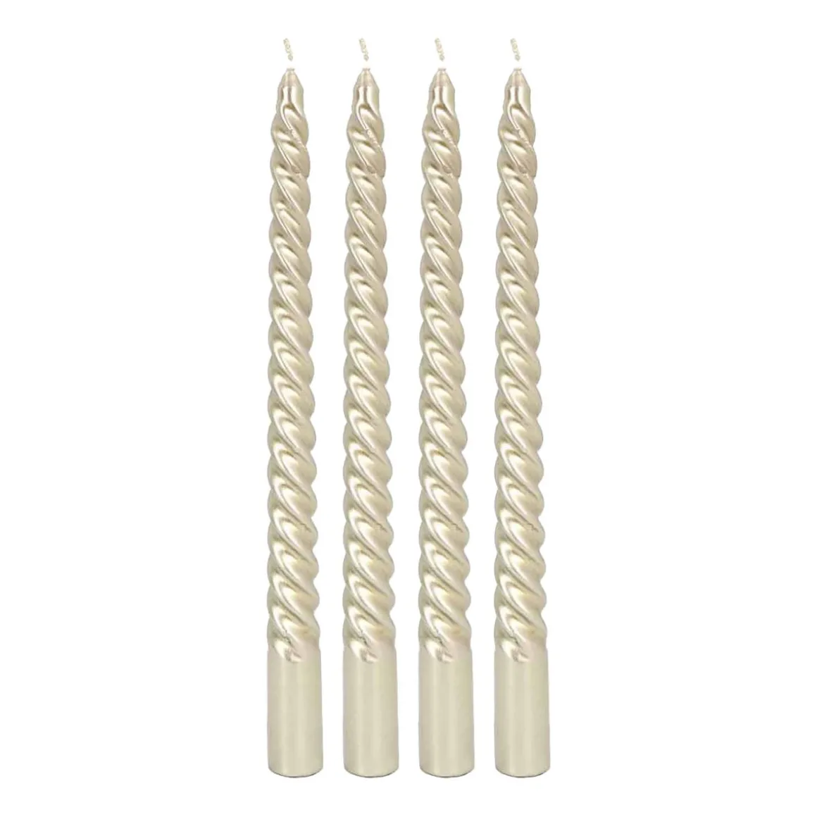 Set Of 4 Metallic Champagne Twist Candles | 25 Cm