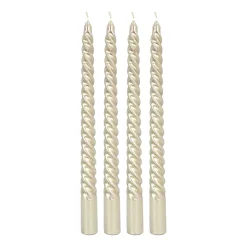 Set Of 4 Metallic Champagne Twist Candles | 25 Cm